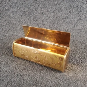 1930s/40s VTG Gold Tone Brass Lipstick/Cigarett Case with floral carved design - Picture 1 of 12