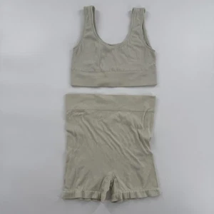 Skims Ribbed Bralette Biker Shorts Set Womens S/M Sage Green Seamless Lounge - Picture 1 of 7