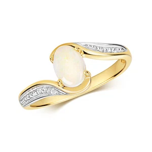 9ct Yellow Gold Natural Opal and Diamond Ring, Sizes J to Q (910O) - Picture 1 of 2