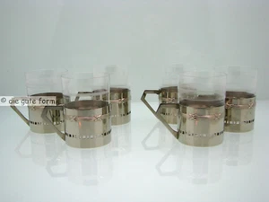 (Wiener) JUGENDSTIL ~1910 - - - 6x TEEGLASHALTER mit GLAS - Kreuzbanddekor - - - - Picture 1 of 9