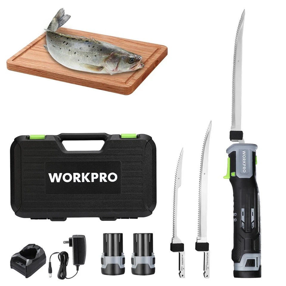WORKPRO 2PC 10" 8" 12V Electric Fillet Knife Cordless Reciprocating Razor Blades - Image 1 of 4