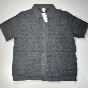 J Crew Short Sleeve Cotton Open Stitch Polo Cardigan Sweater Mens Large Black - Picture 1 of 7