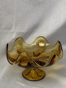 Viking Art Glass Epic Mid-Century Footed Candy Trinket Bowl Amber 6 Point Epic - Picture 1 of 11