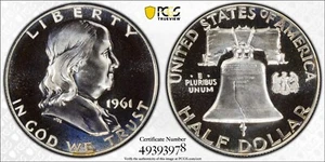 Stunning Uncirculated TONING 1961 Ben Franklin Silver Half Dollar PCGS PR 68 - Picture 1 of 5