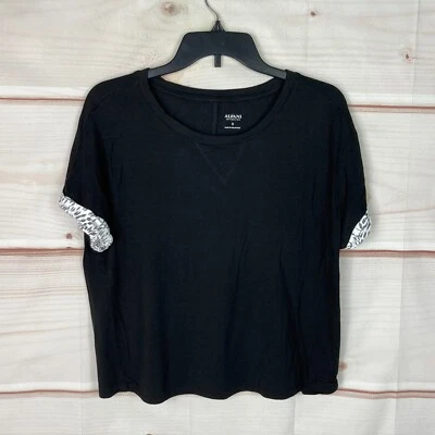 Alfani Intimates Top Womens S Black Short Sleeve Solid Pajama Scoop Neck T-Shirt - Image 1 of 4