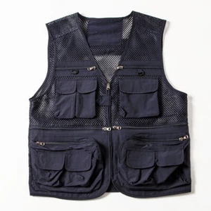 Men Mesh Cargo Utility Waistcoat Jacket Gilet Vest Tops Multi-Pocket Fising Navy - Picture 1 of 16