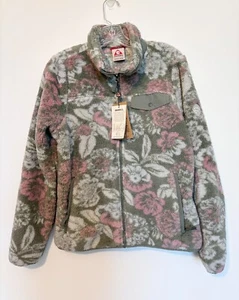 Ladies Gerry Fleece Zip Up Jacket Size Medium Floral Green Pink Gray - Picture 1 of 9