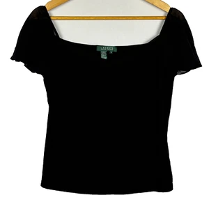 Lauren Ralph Lauren Women Square Neck Short Flutter Sleeve Top Sz M Knit Classic - Picture 1 of 10