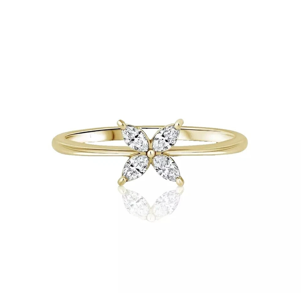 Anel de flor de moissanita real corte marquesa 1,5 ct ouro amarelo 14K  - Imagem 1 de 3