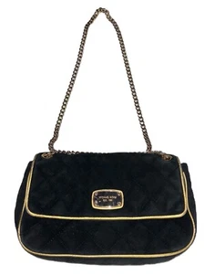 MICHAEL KORS Jet Set Black Gold Suede Quilted Leather Chain Bag Used - Picture 1 of 10