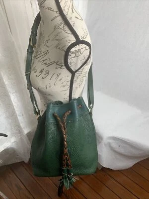 Dooney & Bourke Green Solid Pebbles Leather Drawstring Shoulder Bucket Bag USA - Image 1 of 4