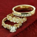 Lab-created Diamond His Her Bridal Engagement Ring Trio Set 14k Yellow Gold Fn