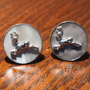 Silver Tone Deer Cufflinks Large Vintage Abalone Shell Inlaid - Picture 1 of 5
