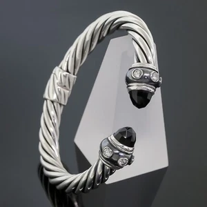 David Yurman 8 mm Renaissance Kabelarmband schwarz Onyx Diamant Sterlingsilber - Bild 1 von 6