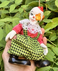 Vintage Clown Doll Ceramic Porcelain Head Hands Feet Flower Eye 13.5cm H Painted - Picture 1 of 12