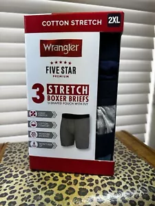WRANGLER MENS BOXER BRIEFS SZ 2XL, 3 COTTON STRETCH, NAVY, GREY & BLUE, NEW A+++ - Picture 1 of 12