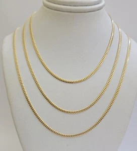 Solid 18k Yellow Gold Necklace Chain Miami Cuban Link 2mm 18"-24 Inch Real 18kt - Picture 1 of 13