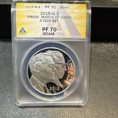 2015 MARCH OF DIMES Silver Commemorative Dollar ANACS PF70 DCAM FLASHY WHITE - Image 1 of 4