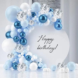 Blue Balloon Garland Arch Kit 122 PCS Metallic Blue White and Silver Confetti La - Picture 1 of 9