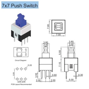 2 pezzi Pulsante deviatore momentaneo non bloccante 6 Pin DPDT da PCB, 7 x 7mm - Foto 1 di 1
