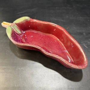 Hot Pepper Salsa Dish CHAMBERLAIN Stoneware Studio Art Pottery Drip Glaze Maroon - Picture 1 of 6