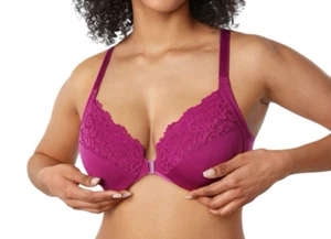 Delimira Lace Front Closure Bra Underwired Magenta Purple Women’s UK Size 48E - Picture 1 of 3