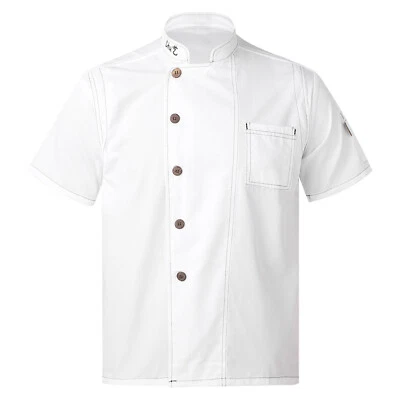 Men's Short Sleeve Button Chef Coat Jacket Uniform Shirt Restaurant Workwear - Image 1 of 3