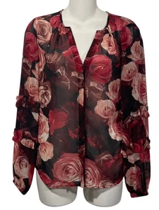 WHBM Rosé All Holiday Blouse Sheer Dark Floral Romantic Whimsigoth Sz XXS - Picture 1 of 11