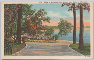 Scene at Norman B. Barr Camp, Lake Geneva WI, 1938 Linen Postcard - Picture 1 of 2