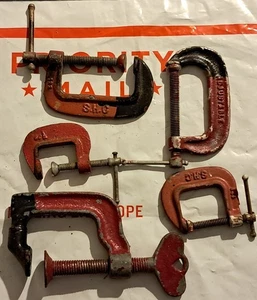Lot 5 Small Machinist C Clamps  Machinist, Jeweler, Gunsmith, Korea, USA VINTAGE - Picture 1 of 6