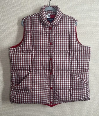 Lands' End Down Vest Women’s 2X Red Cream 20W-22W Plaid Quilt Light Coat Jacket - Image 1 of 4