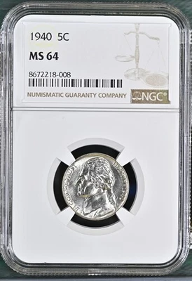 1940 Jefferson nickel graded by NGC MS64 - Image 1 of 2