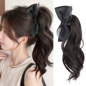 Synthetic Black Beige Bow Ponytail Wig Korean Style Pony Tail Hairpiece Party - Picture 1 of 20