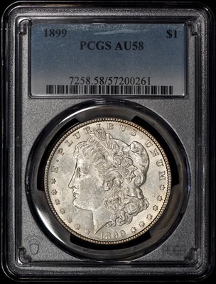 1899 Morgan Silver Dollar $1 PCGS AU58 - Strong Luster! - Image 1 of 3