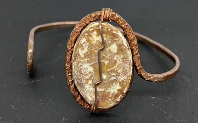 Handmade Hammered Copper  Bracelet With Wrapped Stone Western Boho Adjustable - Image 1 of 4