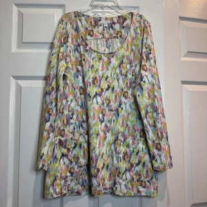 J. Jill Pure Jill Watercolor Knit Tunic Long Sleeve Pockets Colorful Size Large - Picture 1 of 15