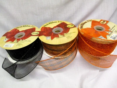 3 Rolls Decorative Mesh ~ 2.5 in x 25 yds ~Wreath ~ Basket ~  Fall ~ Halloween - Image 1 of 4