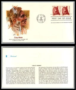 US FDC # 1855 13c Crazy Horse  Fleetwood pair  1982, 9Q2317 - Picture 1 of 1