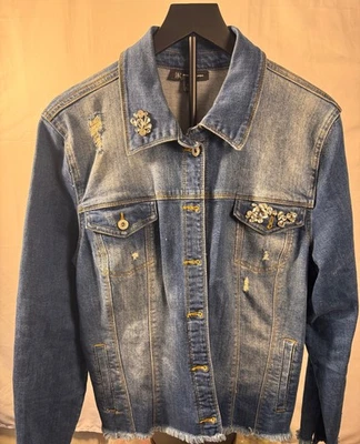 Chaqueta de mezclilla adornada para mujer INC International Concepts XXL Distressed Rhine Foto 1 de 4