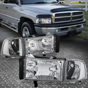 FOR 94-02 DODGE RAM 1500 2500 3500 CHROME HOUSING CLEAR CORNER HEADLIGHT LAMPS - Picture 1 of 8