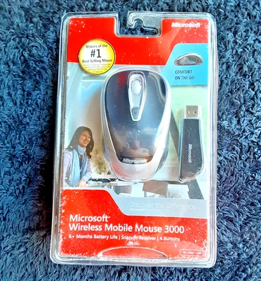Microsoft Wireless Mobile Mouse 3000 PC & Mac Tilt Wheel USB Silver/Black New! - Image 1 of 4