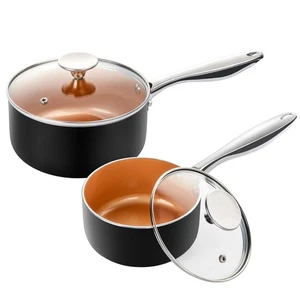 Nonstick 1Qt & 2Qt Copper Sauce Pan Set with Lid, Small Pot with Lid, Ceramic... - Picture 1 of 7