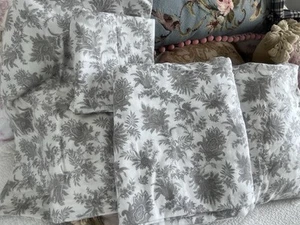 🌷 Raymond Waites Queen Sheet Set W Cases Gray Floral 100% Cotton Sateen - Picture 1 of 5