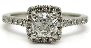 Platinum Diamond Halo Engagement Ring Estate Cushion Cut With Accents Size 4.75 - Picture 1 of 10