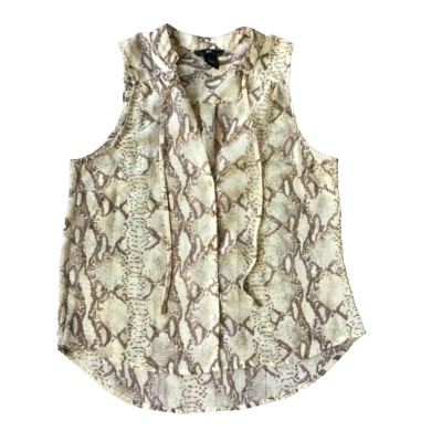H&M Top Mujer 2 XS Sin Mangas Transparente Chifón Reptil Animal Estampado Corbata Cuello Crema Foto 1 de 4