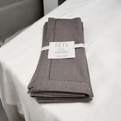 Fete 4 guardanapos cinza estanho 100% algodão ponto bainha luxo mínimo neutro novo  - Imagem 1 de 4