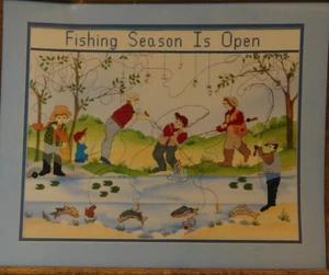 Candamar designs Fly 'Fishing Season is Open' Printed Counted x Stitch Kit 14x18 - Picture 1 of 5
