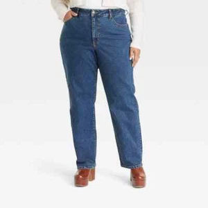 Ava & Viv Women's Dark Wash High-Rise 90s Straight Leg Jeans - Plus Size: 26 - Picture 1 of 3