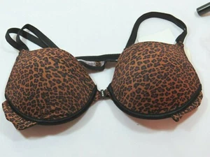 Ladies Brown Leopard Cheetah Print Underwire Padded Bra Size 38C Front Closure - Picture 1 of 3