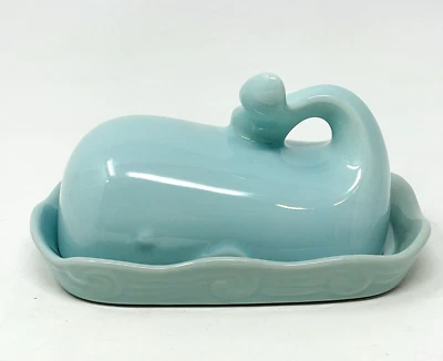 Creative Co-op Whale Butter Dish Turquoise Ceramic Ocean Sealife Blue Green NEW - Image 1 of 4